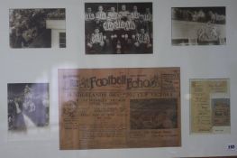 A framed copy of the Sunderland Echo, celebrating Sunderland's Cup Victory in 1937, a ticket stub