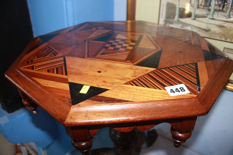 A late 19th century octagonal tripod table with parquetry top - Image 2 of 2