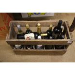 A wooden crate of wine, various vintages