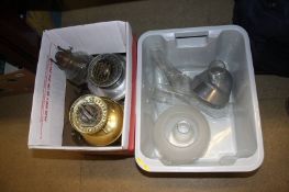 Two boxes of lamps and glass shades