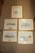 A selection of framed sketches and watercolours by Captain R.D.C. Sinclair