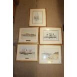 A selection of framed sketches and watercolours by Captain R.D.C. Sinclair