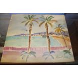 In the manner of Raoul Dufy, (1877-1953), watercolour, signed, 'View of the French Riviera', 38cm