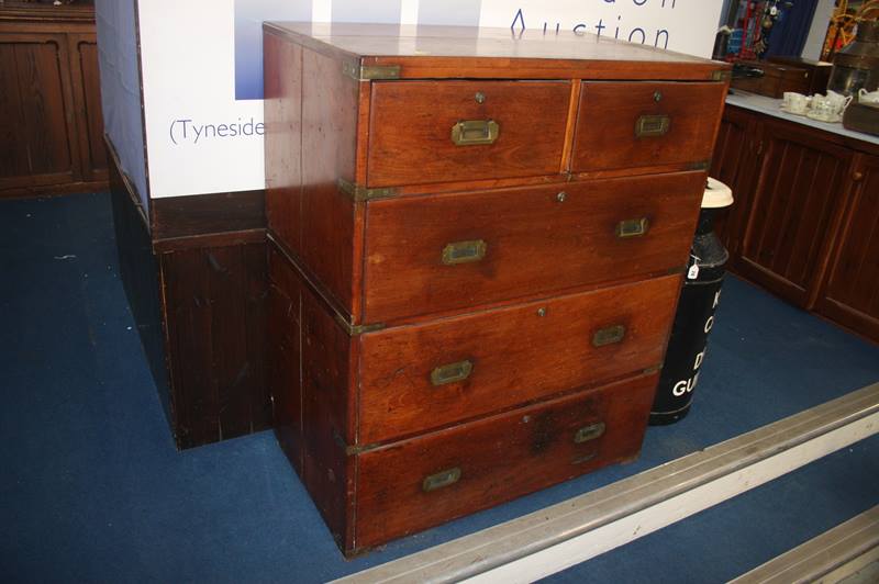 A 19th Century mahogany Campaign chest, having two short and three long drawers with brass bands - Image 2 of 2