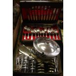 A canteen of silver plated cutlery, plated dish and a portable potentiometer