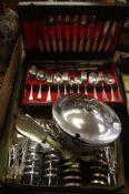 A canteen of silver plated cutlery, plated dish and a portable potentiometer