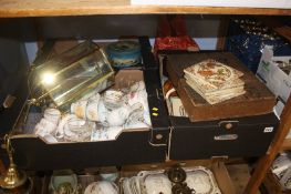 Three boxes of china, tiles etc.