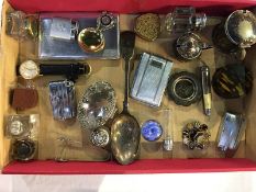 Tray of assorted, including silver top scent bottle, Cyma watch etc.