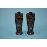 A pair of Japanese cloisonne square tapering vases, 28cm height