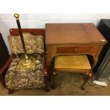 Piano stool, Singer sewing machine, oak chair etc.