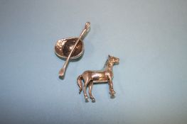 Continental silver mini horse and jockeys hat and crop
