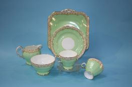 A Copelands green and gilt tea service