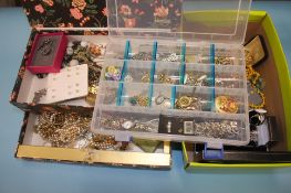 Assorted costume jewellery in two boxes