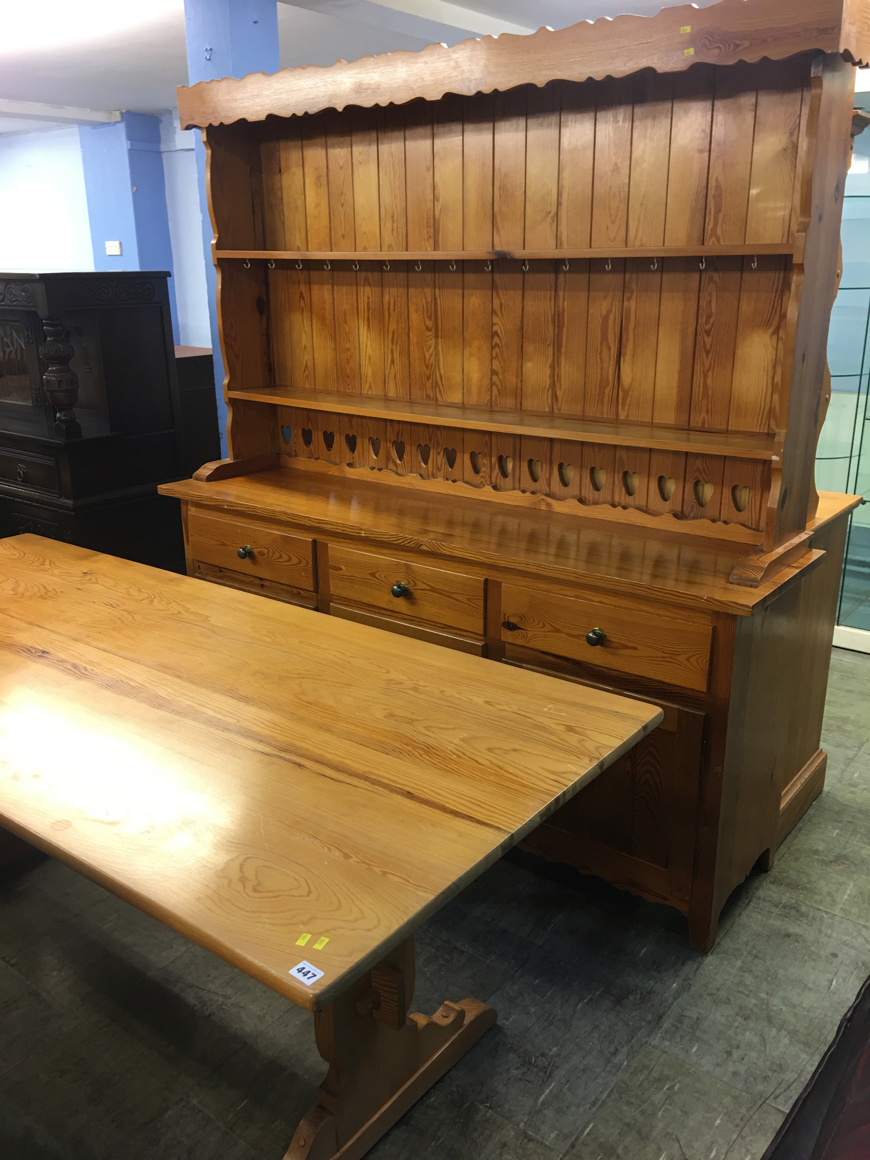 Pine dresser and pine refectory table