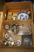 Two boxes assorted, including silver plate