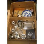 Two boxes assorted, including silver plate