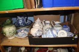 Assorted blue and white china