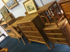 A bamboo chest of drawers, dressing table, mirror, unit etc.