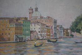 Evelyn A. Belson, oil on canvas, signed, 'Venetian Canal Scene', 39 x 50cm