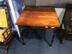 Pair of square top coffee tables, with metalwork bases