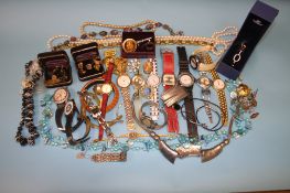 Assorted costume jewellery and watches