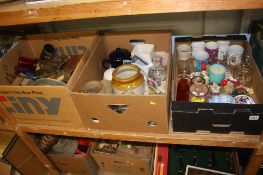 Three trays of assorted china and glass