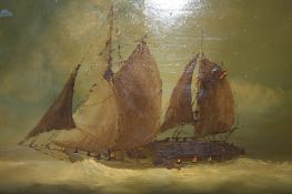 P. J. Wintrip, (set of five), oils, signed, 'Vessels at sea', 18 x 33cm (4) and 33 x 14cm (1)