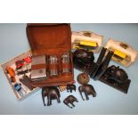 Box of assorted, including elephant bookends