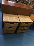 Two basket weave three drawer chests