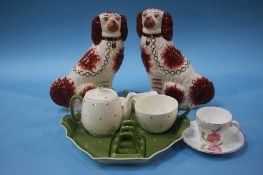 Pair of Staffordshire Spaniels, a Royal Winton Polka Dot Batchelors tea set and a 'Queen of the