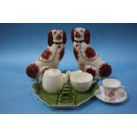 Pair of Staffordshire Spaniels, a Royal Winton Polka Dot Batchelors tea set and a 'Queen of the