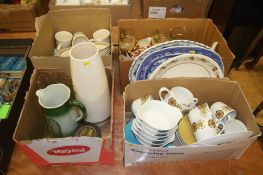 Four boxes of assorted china, including blue and white meat plate