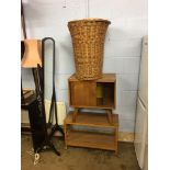Linen basket and oak cabinet