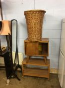 Linen basket and oak cabinet