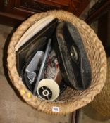 Basket containing beadwork stool etc.