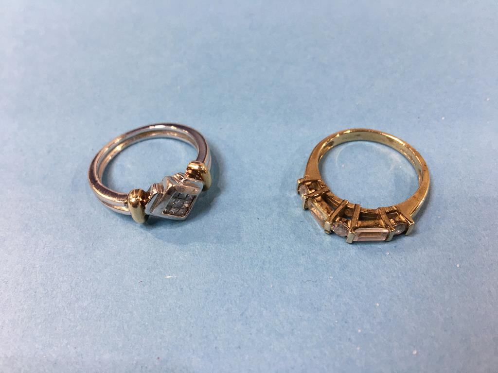 Two 9ct gold rings, mounted with diamonds, size 'M', 7.1g - Image 2 of 2