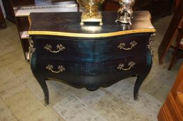 A French style blue and gold painted two drawer commode