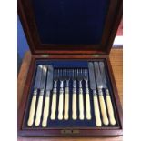 Mahogany cased canteen of cutlery