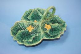 A Continental majolica three division hors' d' oeuvres dish