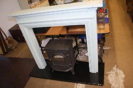 Log burner, marble hearth and surround