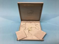 A modern Lalique glass dove pendant, on 925 silver with chain (boxed)