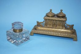 A brass inkwell and a glass inkwell (2)