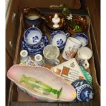 Tray including lustre ware, Laura Knight mug etc.