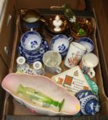 Tray including lustre ware, Laura Knight mug etc.