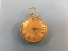 A pocket watch in 18ct gold case, the movement and face signed Lagier Geneve, 38mm diameter