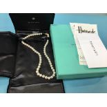 A Tiffany and Co pearl necklace with 18ct gold clasp (purchased from Harrods in 2008)