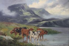 Pair, P. Potter, oils on canvas, signed, dated 1903, 'Highland cattle landscape', 50 x 75cm