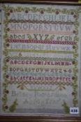 Alphabet sampler by Betsy Richardson, aged 11, date 1872, 40 x 39cm