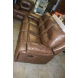 Two brown leather three seater reclining settees and a recliner armchair