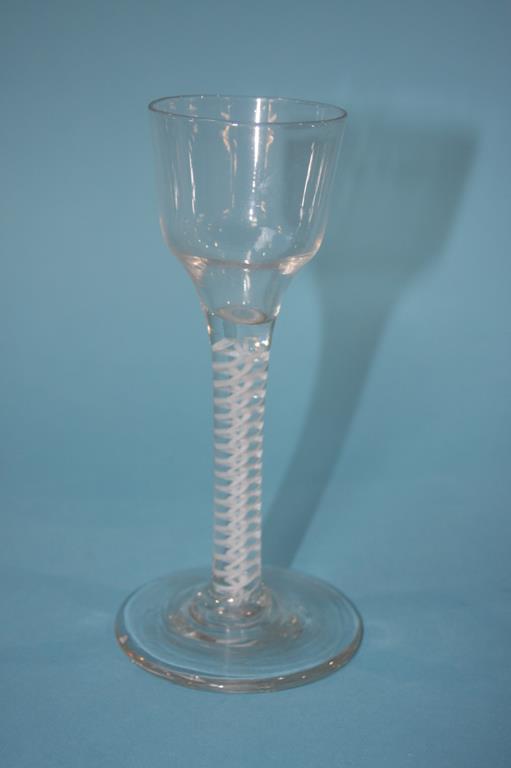 A 19th century drinking glass, with bell shaped bowl, double opaque spiral twist, oversized foot, - Image 2 of 2